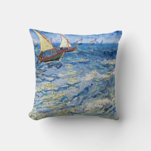 Vincent van Gogh _ Seascape at Saintes_Maries Throw Pillow