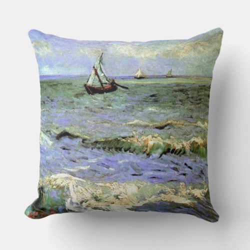 Vincent van Gogh_Seascape Near Les Saintes_Maries Throw Pillow