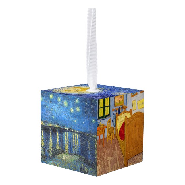 Vincent Van Gogh - Selection of Masterpieces Cube Ornament (Back Angled)