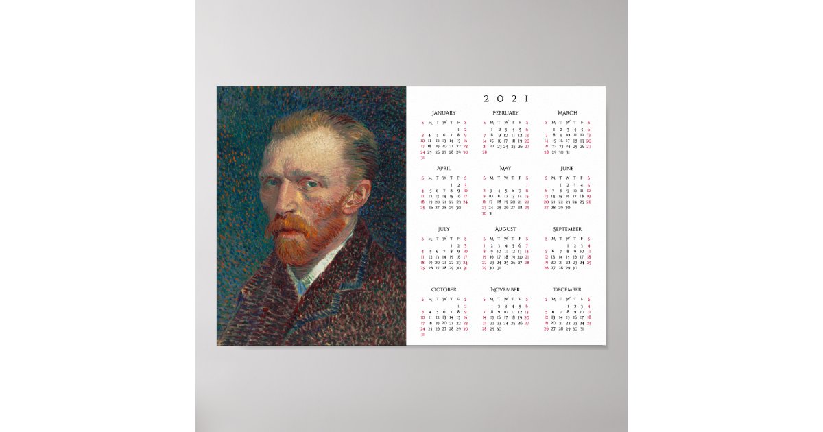 Vincent Van Gogh Self Portrait Art 2021 Calendar Poster | Zazzle