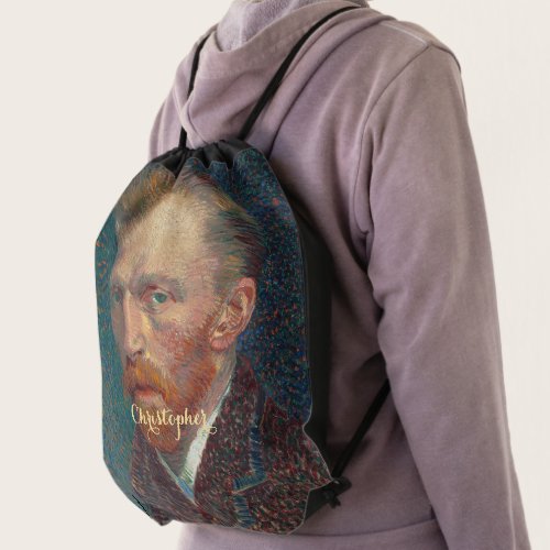 Vincent Van Gogh Self Portrait Art Monogrammed Drawstring Bag