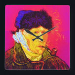 Vincent Van Gogh - Self Portrait Bandage Pop Art Square Wall Clock<br><div class="desc">Oil on canvas from 1889, this self portrait showing Van Gogh's bandaged ear and deeply sad eyes, was painted a month after his breakdown in December 1888 when he cut off his own earlobe with a razor following an argument with his roomate, Paul Gauguin. Unlike similar stores, Art Lover's Cafe...</div>