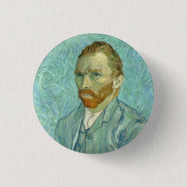 Vincent Van Gogh Self Portrait Blue Background Button (Front)