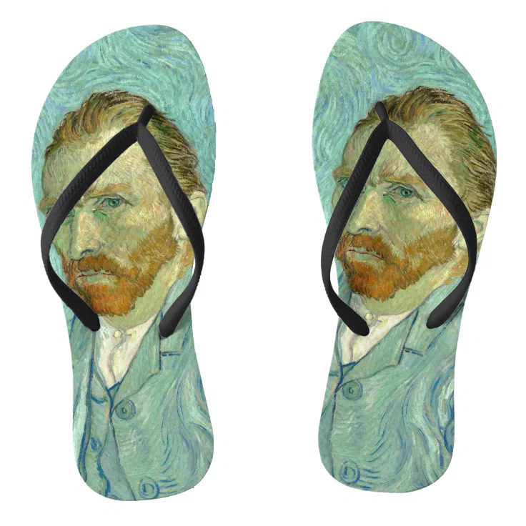 Vincent Van Gogh Self Portrait Blue Background Flip Flops | Zazzle