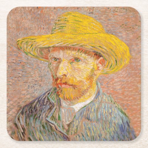 Vincent Van Gogh Self Portrait impressionist paint Square Paper Coaster