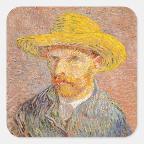 Vincent Van Gogh Self Portrait impressionist paint Square Sticker