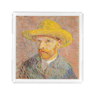 Vincent Van Gogh Self Portrait Straw Hat Acrylic Tray