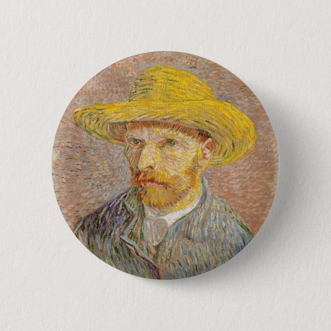 Vincent Van Gogh Self Portrait Straw Hat Button (Front)