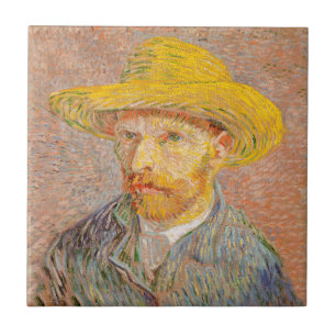 Vincent Van Gogh Self Portrait Straw Hat Ceramic Tile