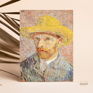 Vincent van Gogh Self-Portrait Straw Hat Pink Postcard