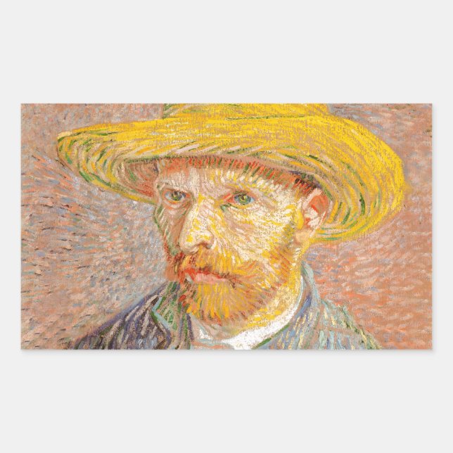Vincent Van Gogh Self Portrait Straw Hat Rectangular Sticker (Front)