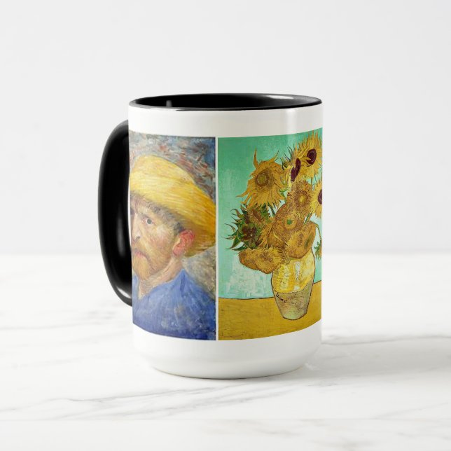 Vincent Van Gogh - Self-Portrait & Sunflowers Mug (Front Left)