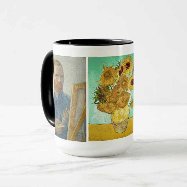 Vincent Van Gogh - Self-Portrait & Sunflowers Mug (Front Left)