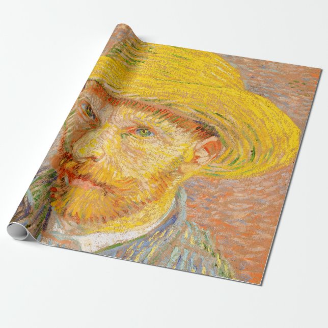 Vincent Van Gogh Self Portrait with Straw Hat Art Wrapping Paper (Unrolled)