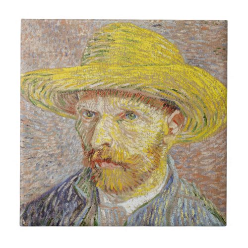Vincent van Gogh _ Self_portrait with Straw Hat Ceramic Tile