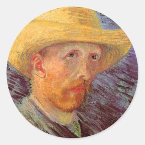 Vincent van Gogh Self Portrait with Straw Hat Classic Round Sticker
