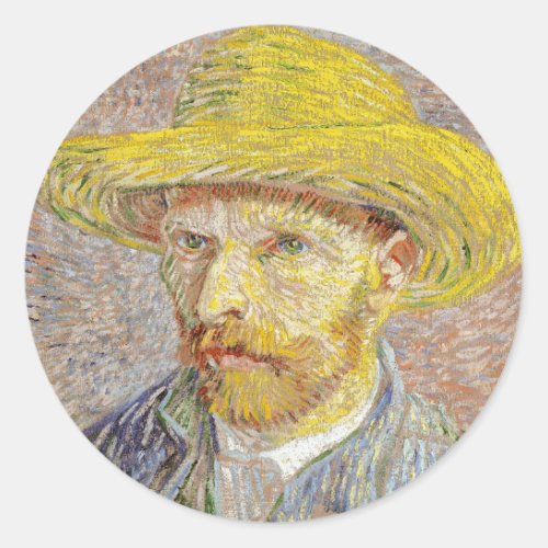 Vincent van Gogh _ Self_portrait with Straw Hat Classic Round Sticker