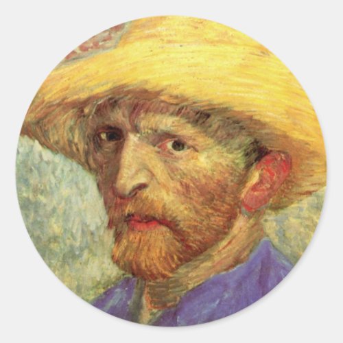 Vincent van Gogh Self Portrait with Straw Hat Classic Round Sticker