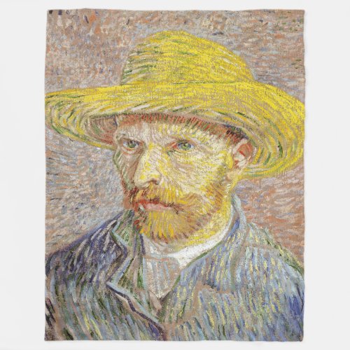 Vincent van Gogh _ Self_portrait with Straw Hat Fleece Blanket