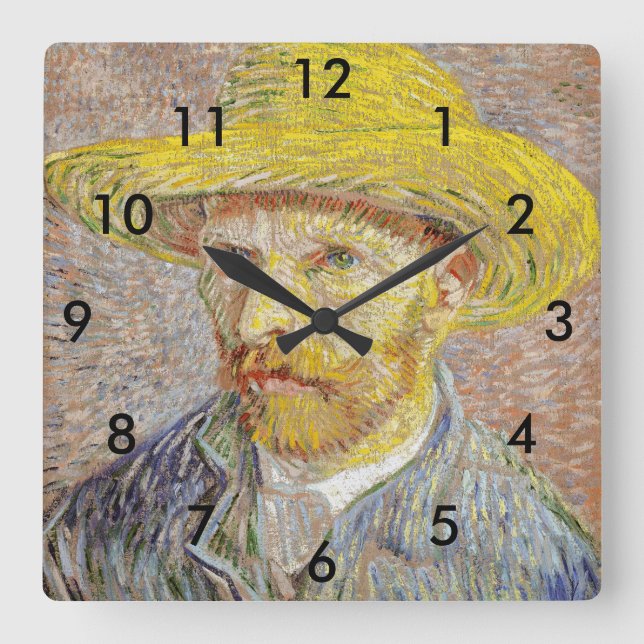 Vincent van Gogh - Self-portrait with Straw Hat Square Wall Clock (Front)
