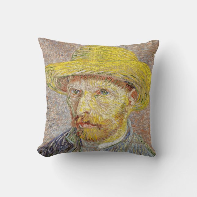 Vincent van Gogh - Self-portrait with Straw Hat Throw Pillow (Front)