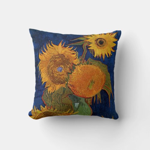 Vincent van Gogh Six Sunflowers GalleryHD Fine Art Throw Pillow