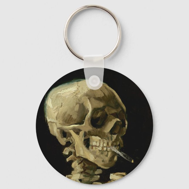 Vincent Van Gogh Skeleton with a Burning Cigarette Keychain (Front)