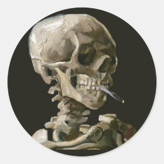 Vincent van Gogh Skull Burning Cigarette Fine Art Classic Round Sticker