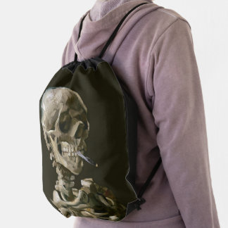 Vincent van Gogh Skull Burning Cigarette Fine Art Drawstring Bag
