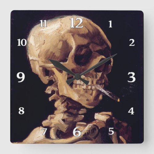 Vincent Van Gogh Skull with burning Cigaret Square Wall Clock