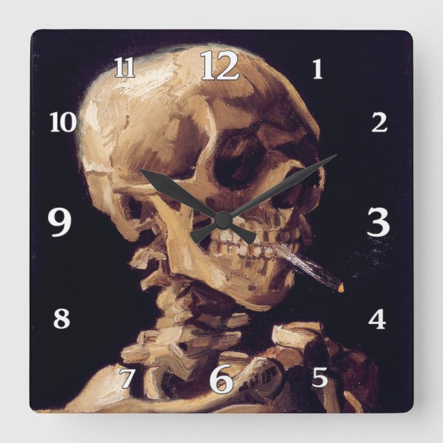 Vincent Van Gogh Skull with burning Cigaret Square Wall Clock (Front)
