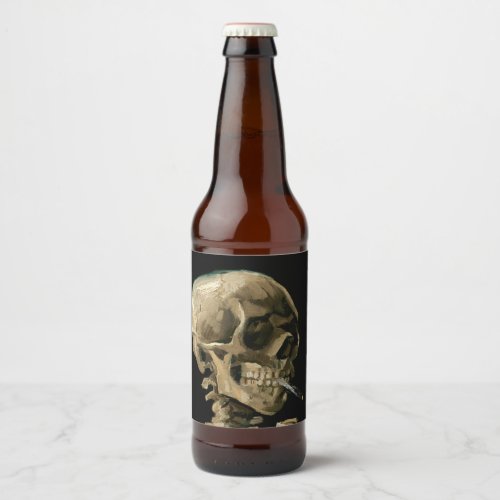 Vincent van Gogh _ Skull with Burning Cigarette Beer Bottle Label