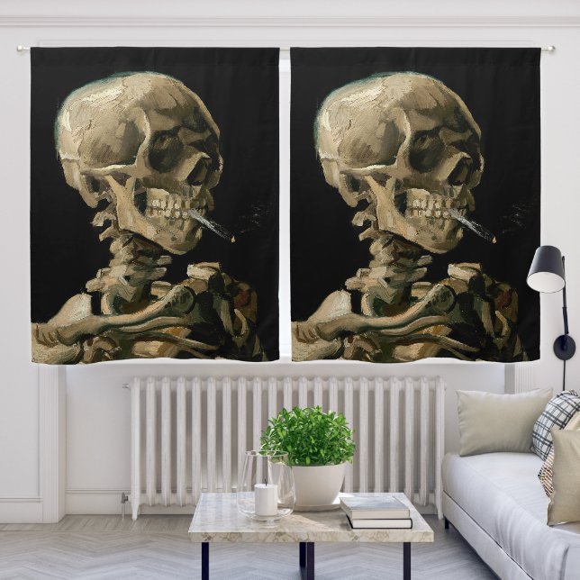 Vincent van Gogh - Skull with Burning Cigarette Blackout Curtains (Living Room)