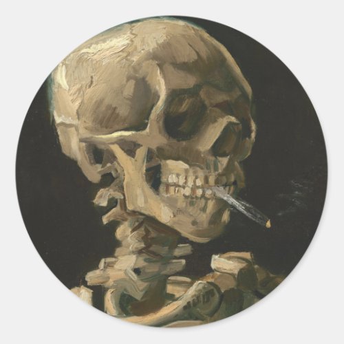Vincent Van Gogh _ Skull with Burning Cigarette Classic Round Sticker