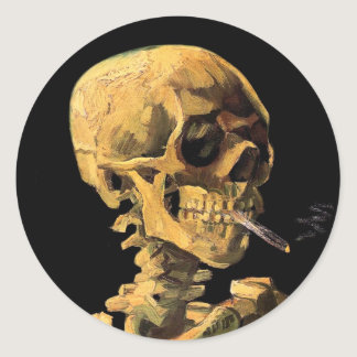 Vincent Van Gogh - Skull With Burning Cigarette Classic Round Sticker
