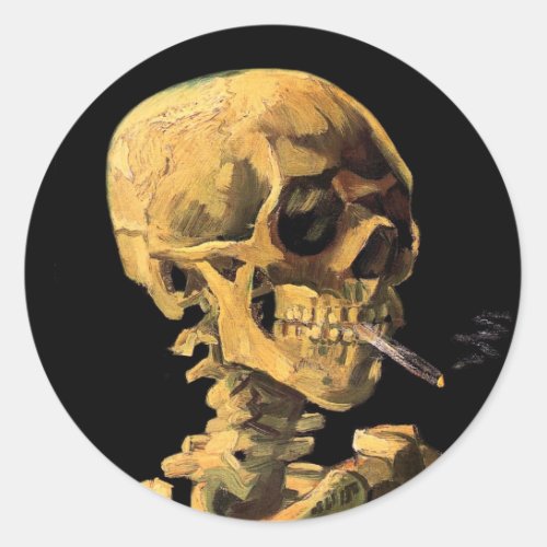 Vincent Van Gogh _ Skull With Burning Cigarette Classic Round Sticker