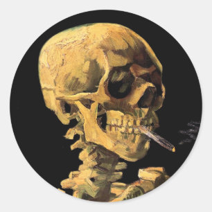 Vincent Van Gogh - Skull With Burning Cigarette Classic Round Sticker