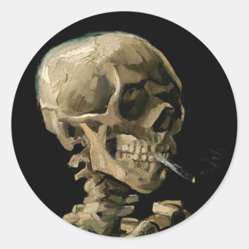 Vincent van Gogh _ Skull with Burning Cigarette Classic Round Sticker