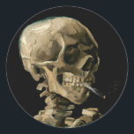 Vincent van Gogh - Skull with Burning Cigarette Classic Round Sticker<br><div class="desc">Head of a Skeleton with a Burning Cigarette / Skull with Burning Cigarette / Crane de squelette fumant une cigarette - Vincent van Gogh,  1885</div>