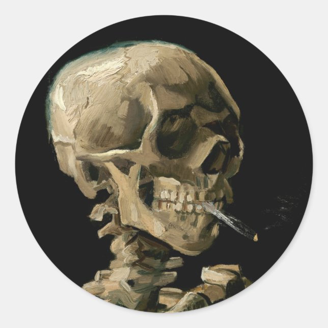 Vincent van Gogh - Skull with Burning Cigarette Classic Round Sticker (Front)
