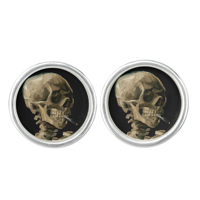 Vincent van Gogh - Skull with Burning Cigarette Cufflinks (Front)