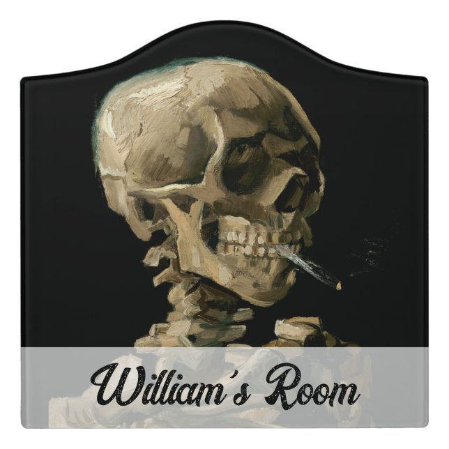 Vincent van Gogh - Skull with Burning Cigarette Door Sign (Large Crest Front)
