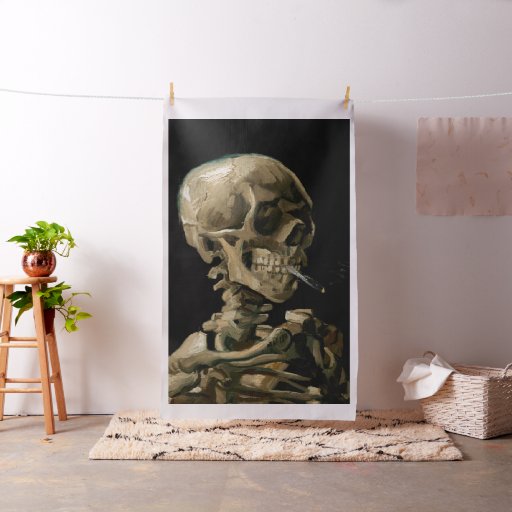 Vincent van Gogh - Skull with Burning Cigarette Fabric | Zazzle