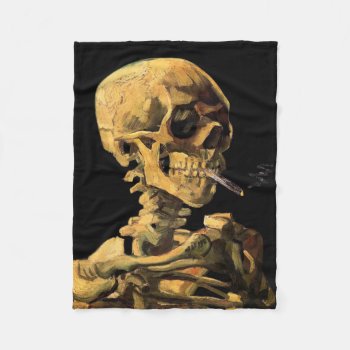 Vincent Van Gogh - Skull With Burning Cigarette Fleece Blanket by ArtLoversCafe at Zazzle