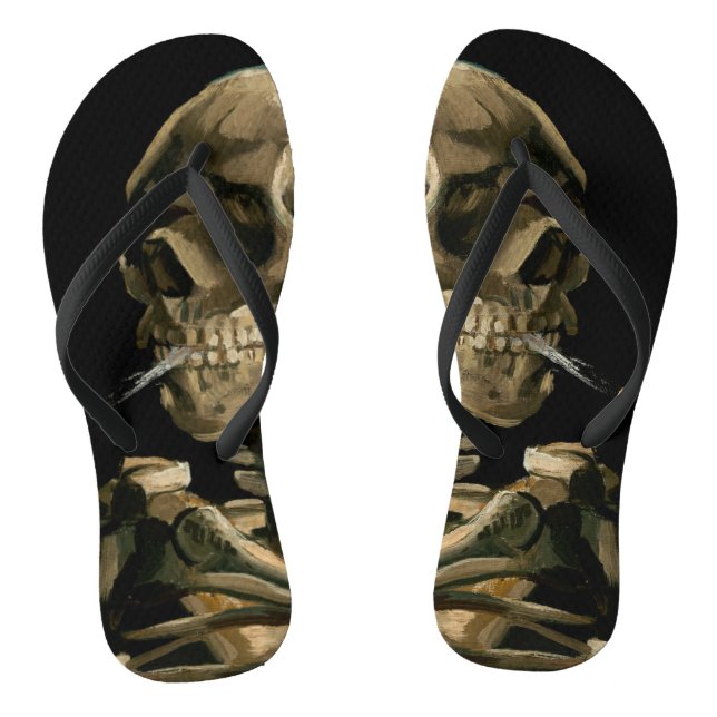 Vincent van Gogh - Skull with Burning Cigarette Flip Flops (Footbed)