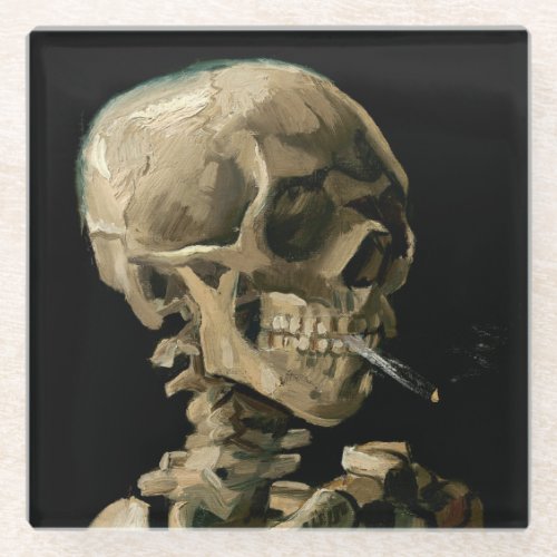 Vincent van Gogh _ Skull with Burning Cigarette Glass Coaster