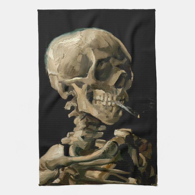 Vincent van Gogh - Skull with Burning Cigarette Kitchen Towel (Vertical)