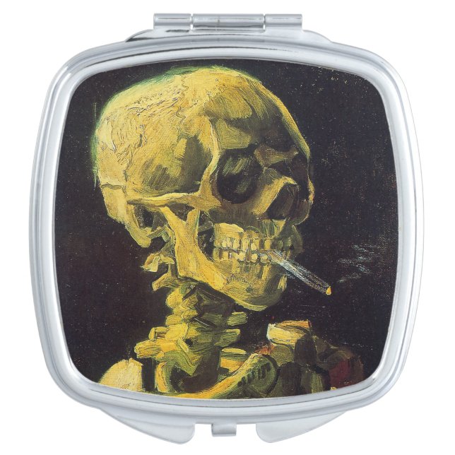 Vincent van Gogh Skull with Burning Cigarette Makeup Mirror (Front)