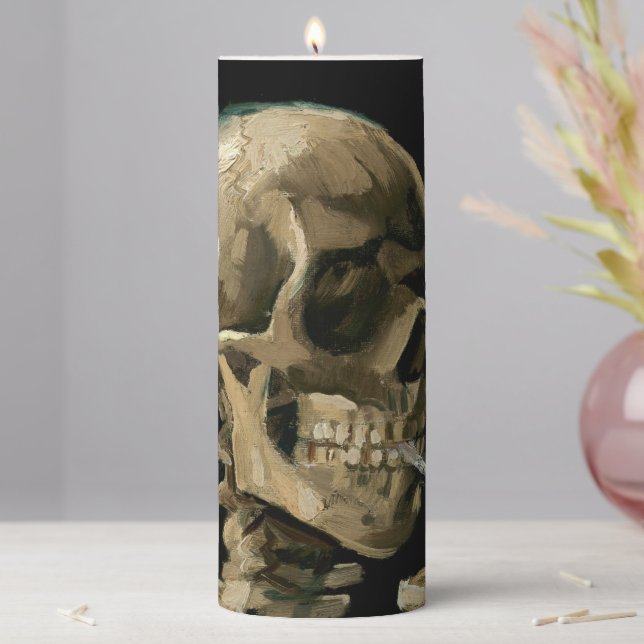 Vincent van Gogh - Skull with Burning Cigarette Pillar Candle (In Situ)