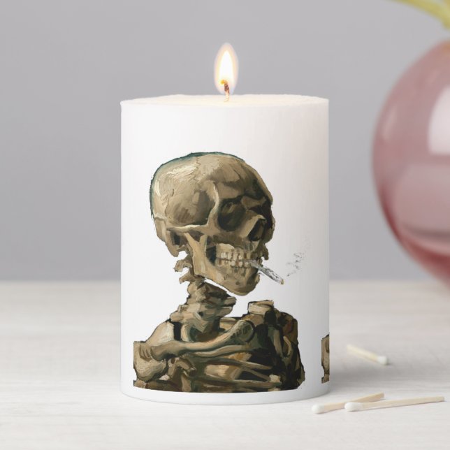 Vincent van Gogh - Skull with Burning Cigarette Pillar Candle (In Situ)